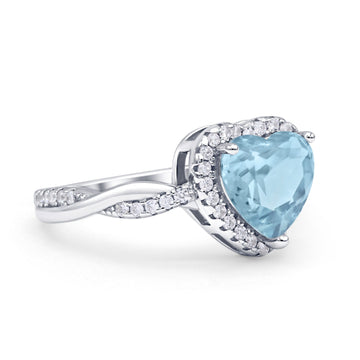 Halo Twisted Infinity Heart Engagement Ring Simulated Aquamarine 925 Sterling Silver Wholesale